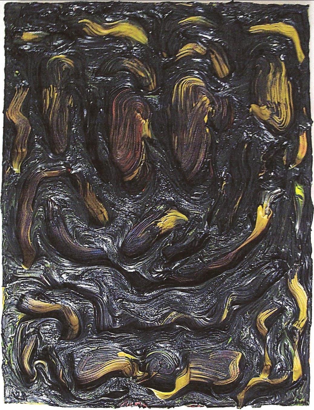 ohne Titel (Extrem ausdruckvolles gelb-schwarzes Gesicht) - Beni Bischof 